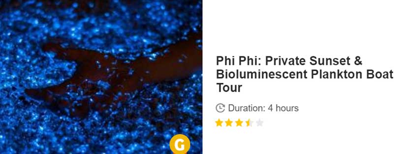 Button for Get your guide tour - Phi Phi: Private Sunset & Bioluminescent Plankton Boat Tour