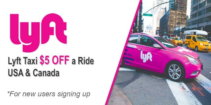 Button to Lyft Taxi Discount Page, Get $5 off a ride