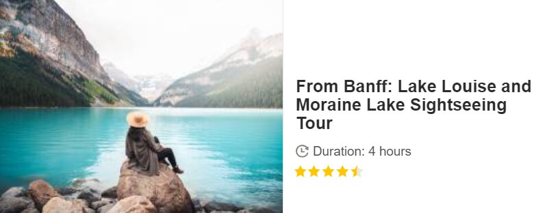 Button for Get your guide tour - From Banff: Lake Louise and Moraine Lake Sightseeing Tour, Canada